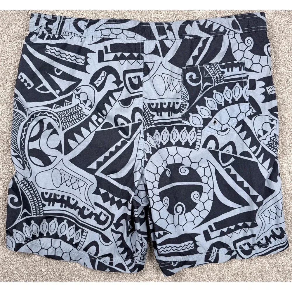 Polo Sport Ralph Lauren Swim Trunks XL Blue Tribal Tiki Print Mesh‎ Lined Y2K